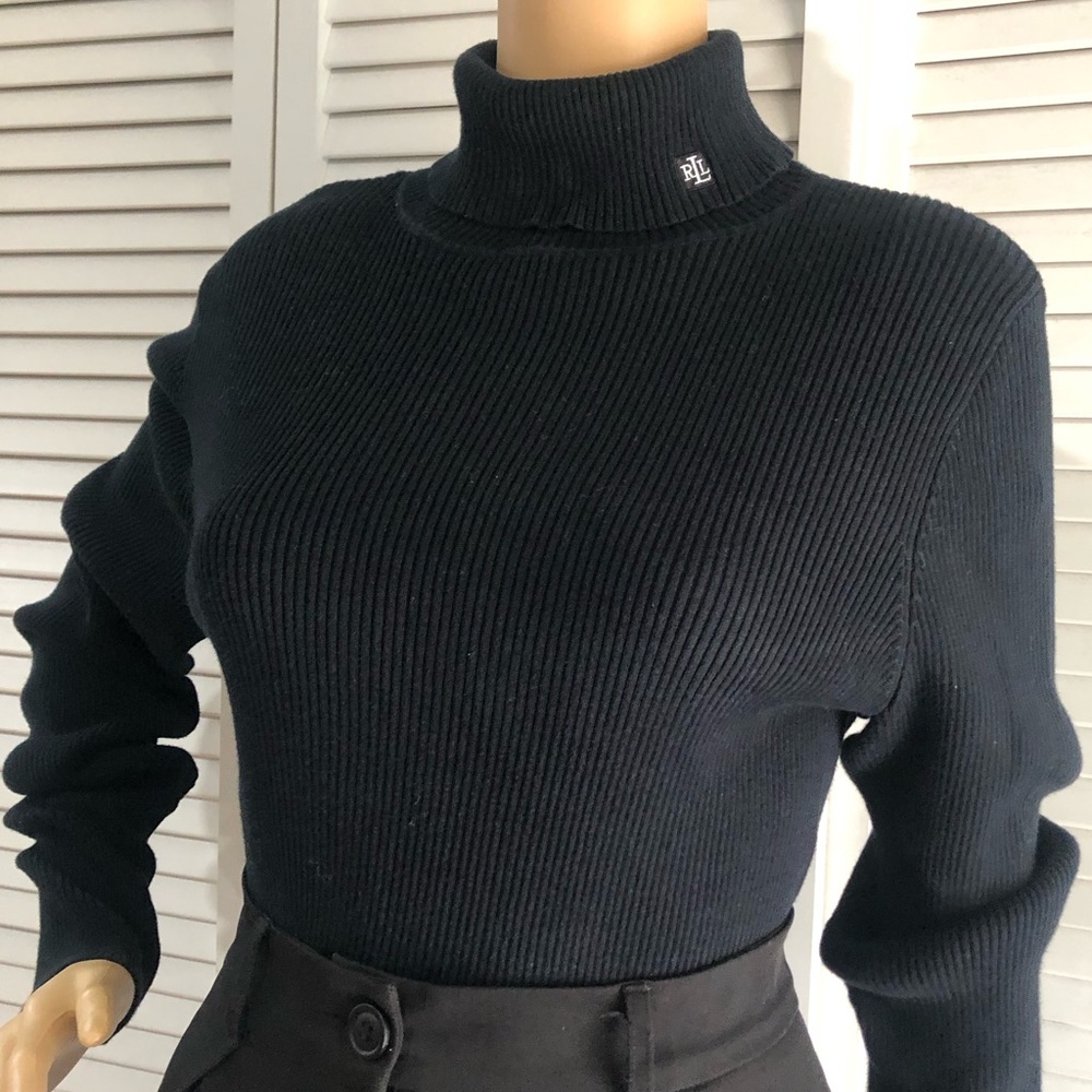 Ralph Lauren Black Ribbed Cowl Neck Sweater